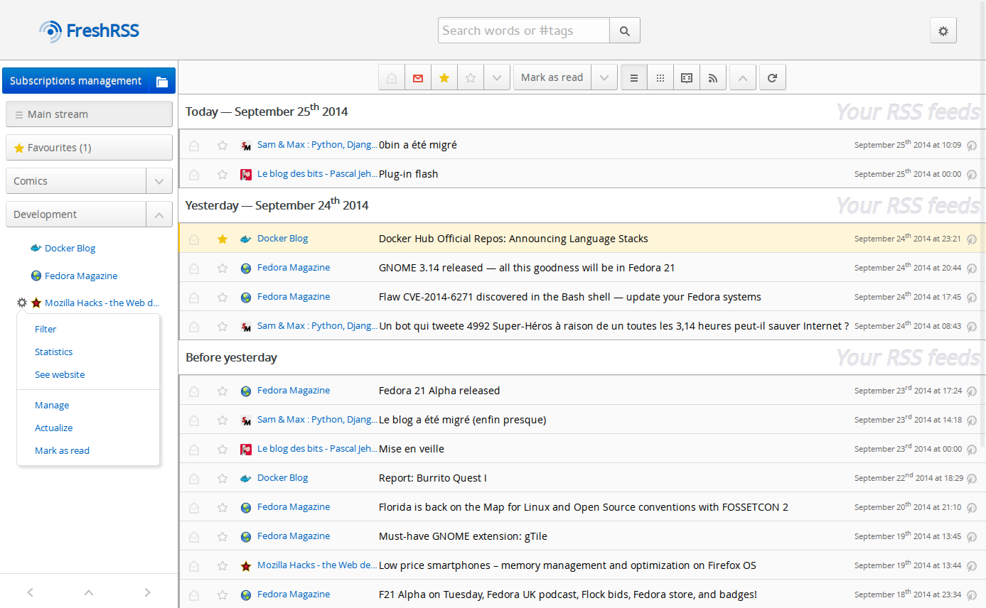 FreshRSS running in the browser